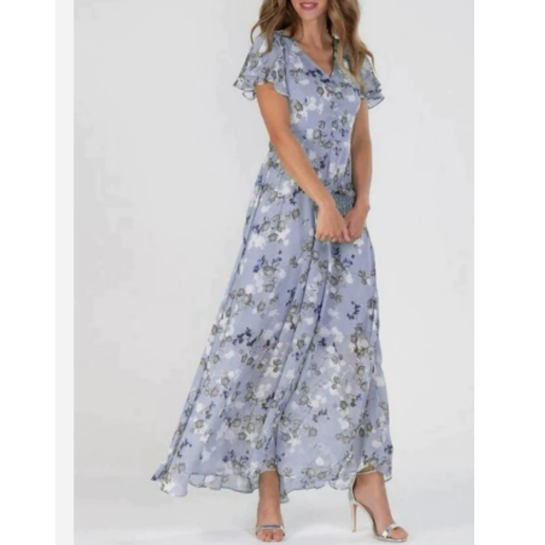 Iris - Women's Boho-Maxi Dress with Flutter Sleeves