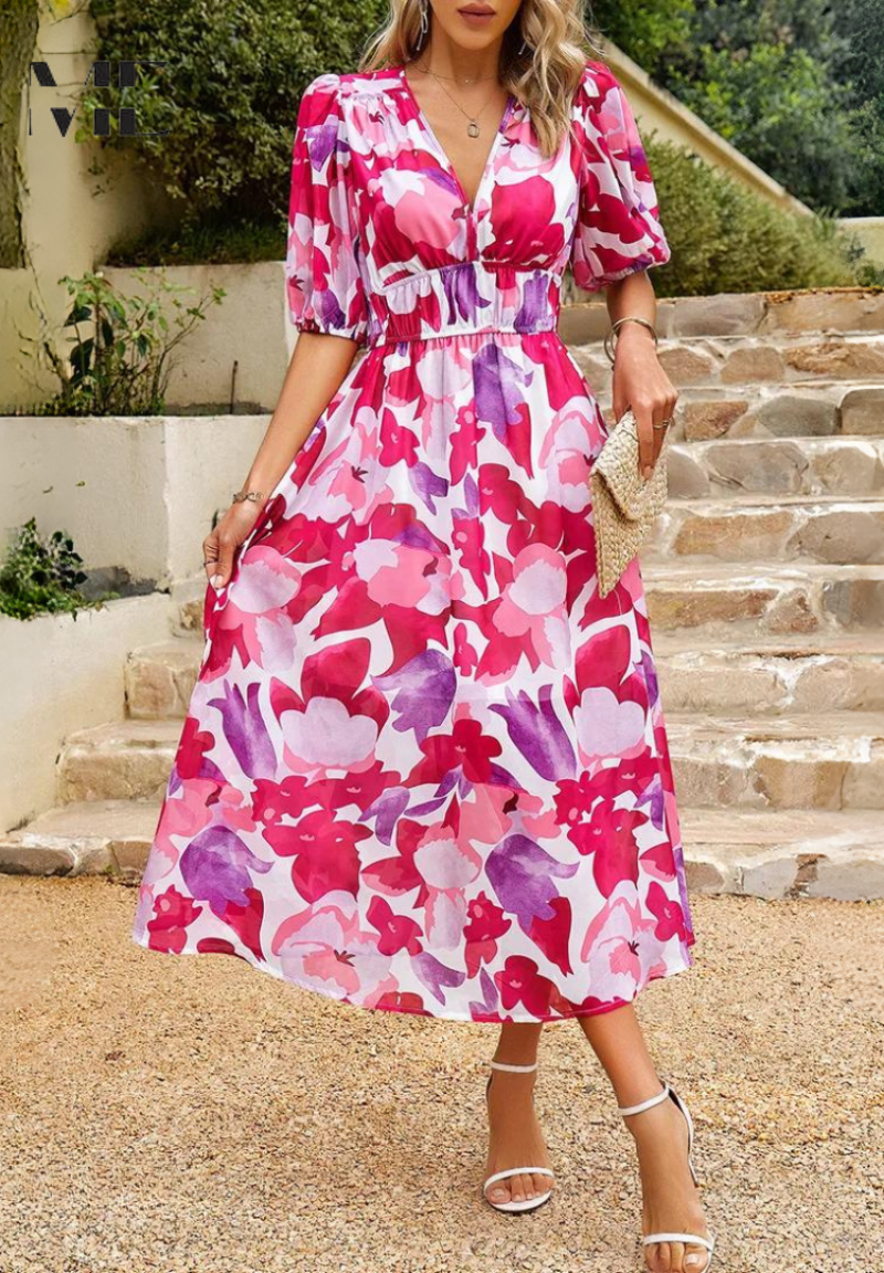 Ruby - Women's Abstrakt Print Wickel Midi Dress