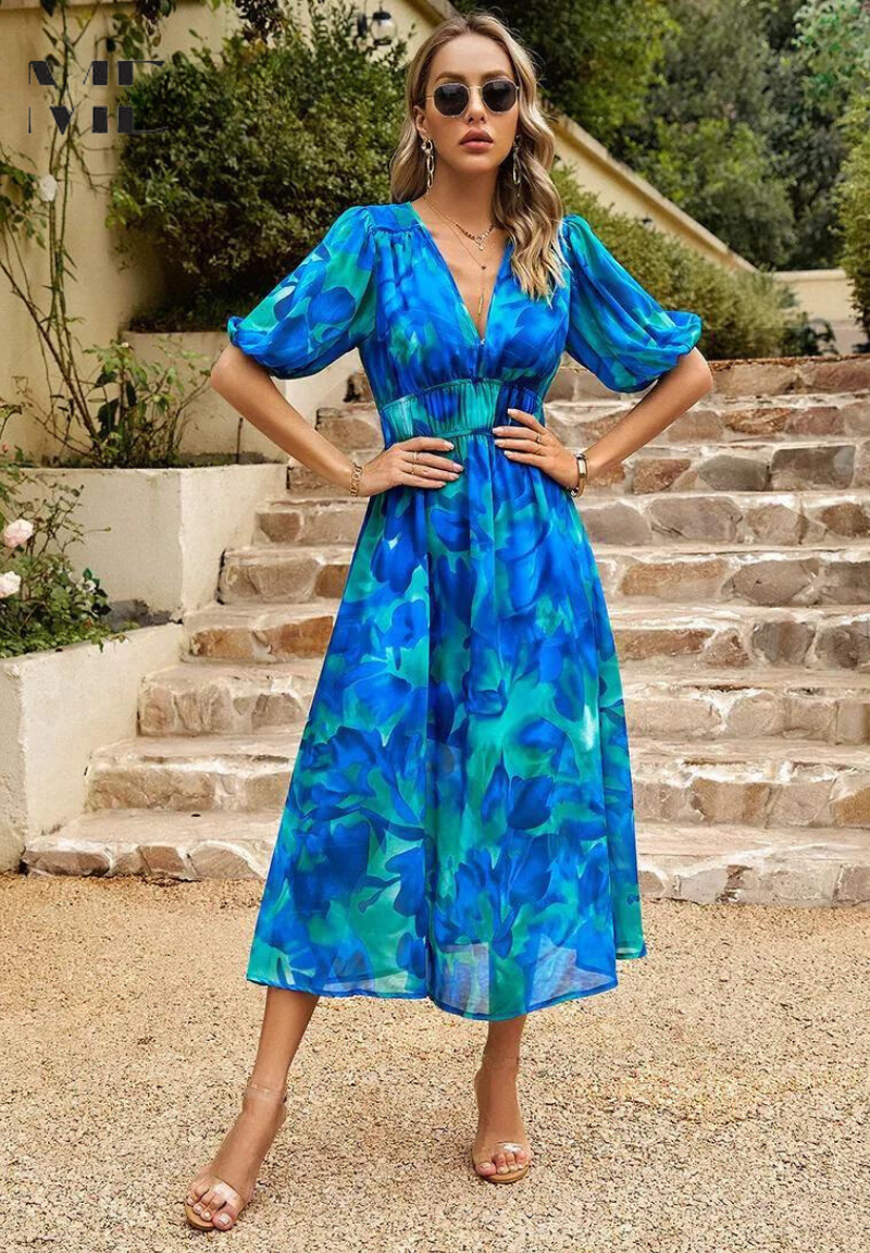 Ruby - Women's Abstrakt Print Wickel Midi Dress