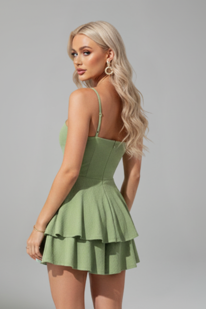 Harriet - Women's Mini Dress with Spaghetti Straps and ausgestelltem Skirt
