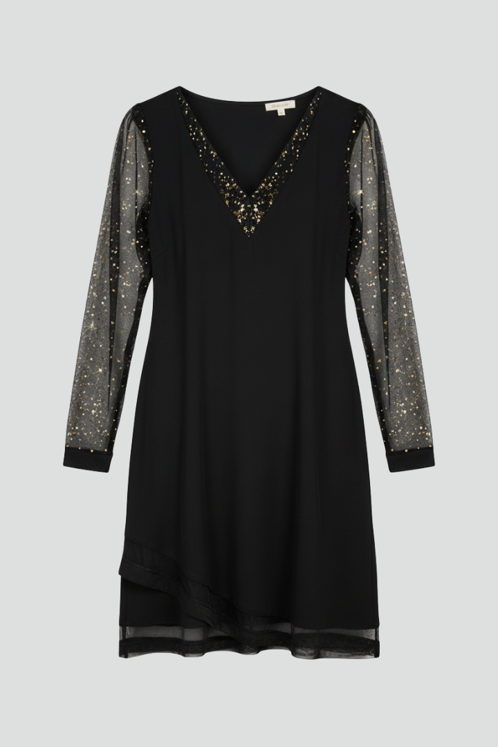 Molly - Women's V-Neck Cocktail Dress with Sequin Sleeves