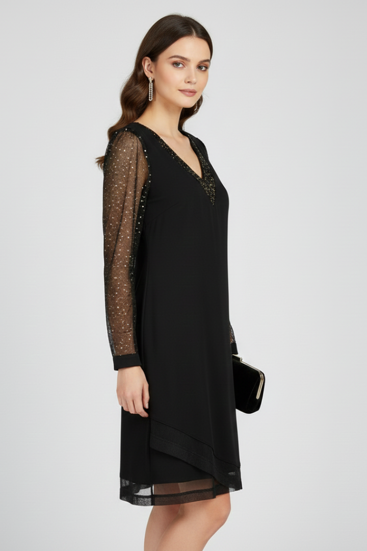 Molly - Women's V-Neck Cocktail Dress with Sequin Sleeves