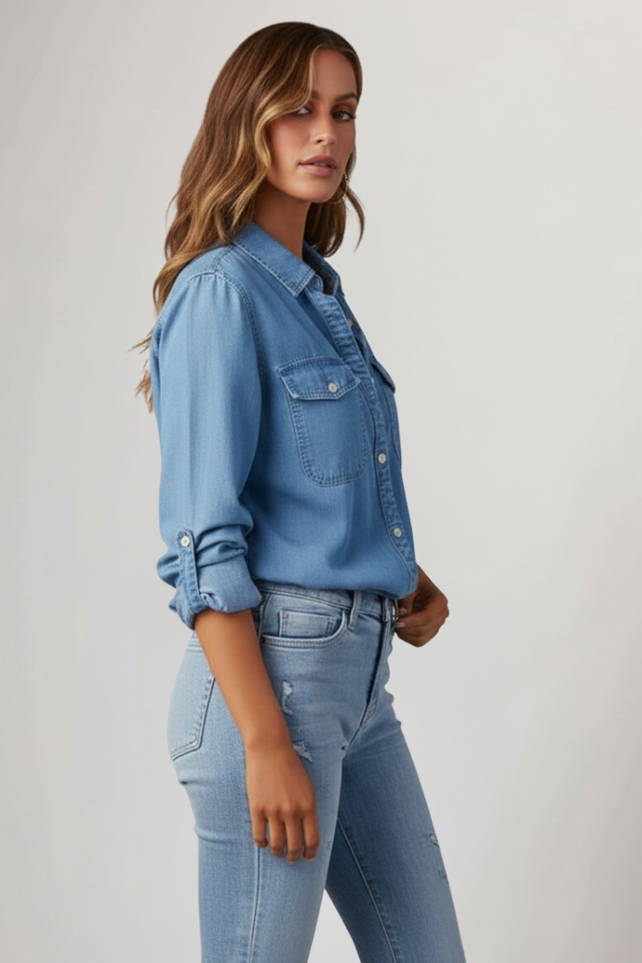 Natalie - Women's Denimhemd with Button Placket vorne and langen Sleeves