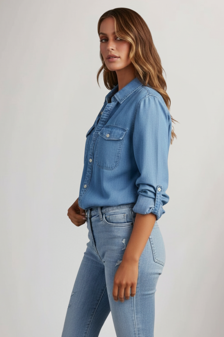 Natalie - Women's Denimhemd with Button Placket vorne and langen Sleeves