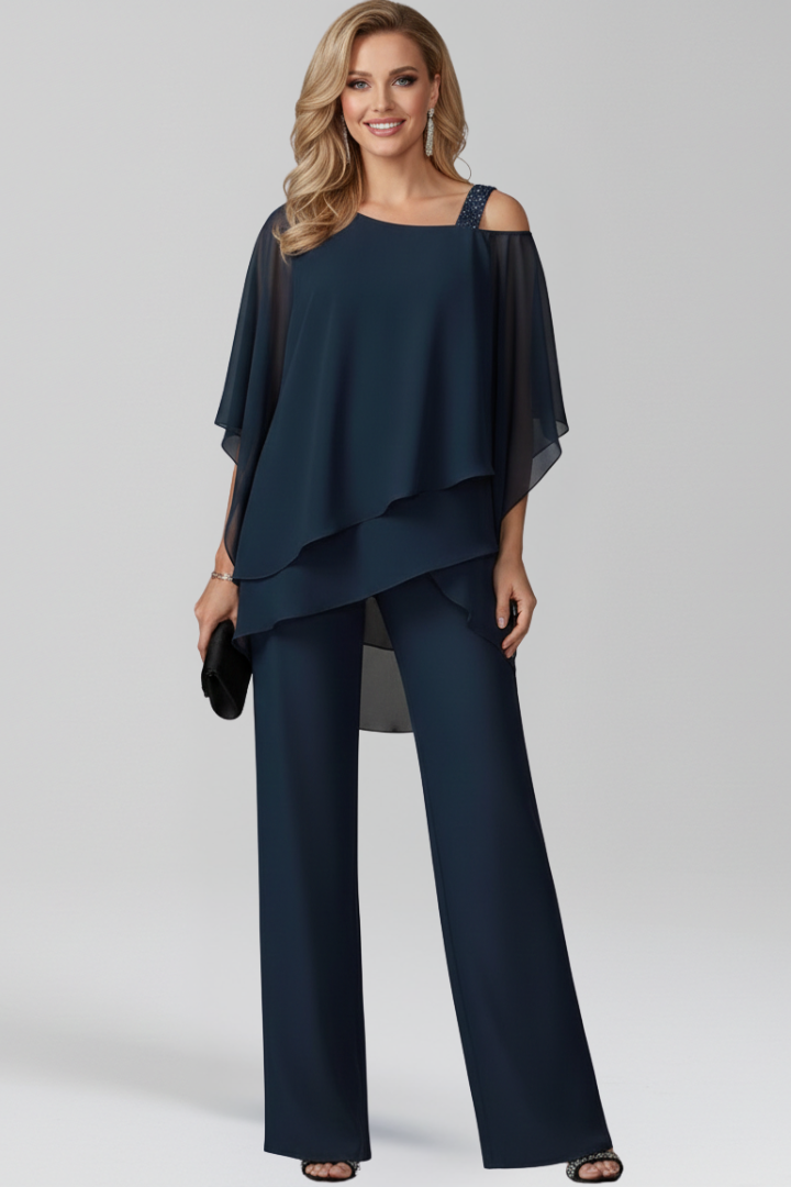 Rebecca - Women's Cold-Shoulder Flowing Wide-Leg Jumpsuit
