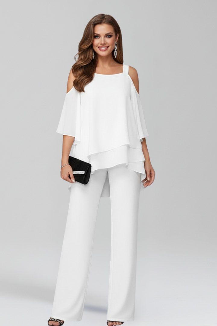 Rebecca - Women's Cold-Shoulder Flowing Wide-Leg Jumpsuit
