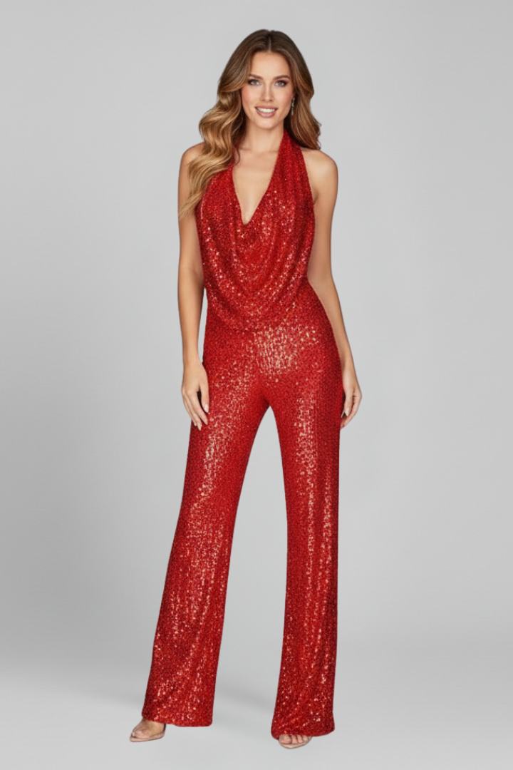 Caitlin - Women's Halterneck Structured Wide-Leg Jumpsuit