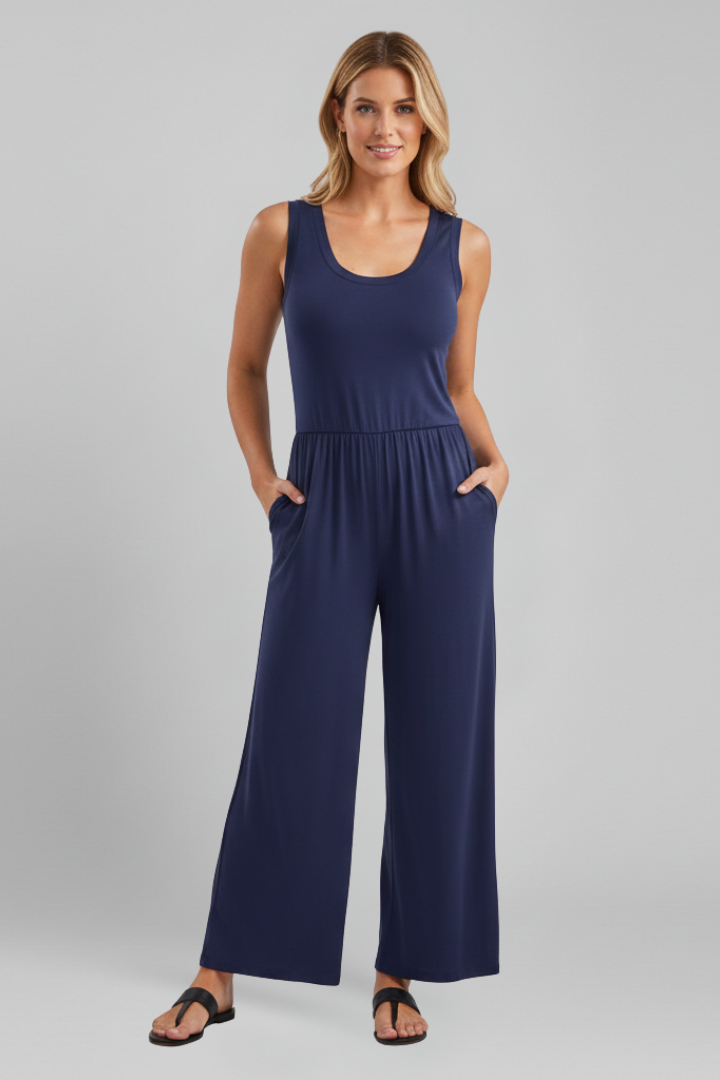 Joanna - Women's Round Neck Wide-Leg Jumpsuit with elastischem Waistband