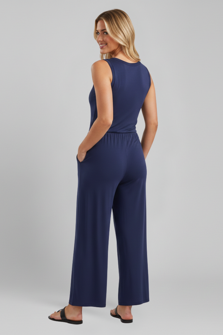 Joanna - Women's Round Neck Wide-Leg Jumpsuit with elastischem Waistband