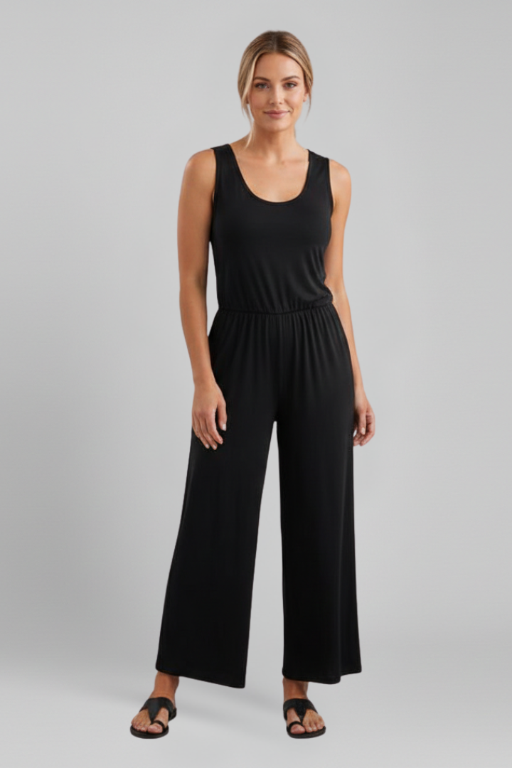 Joanna - Women's Round Neck Wide-Leg Jumpsuit with elastischem Waistband