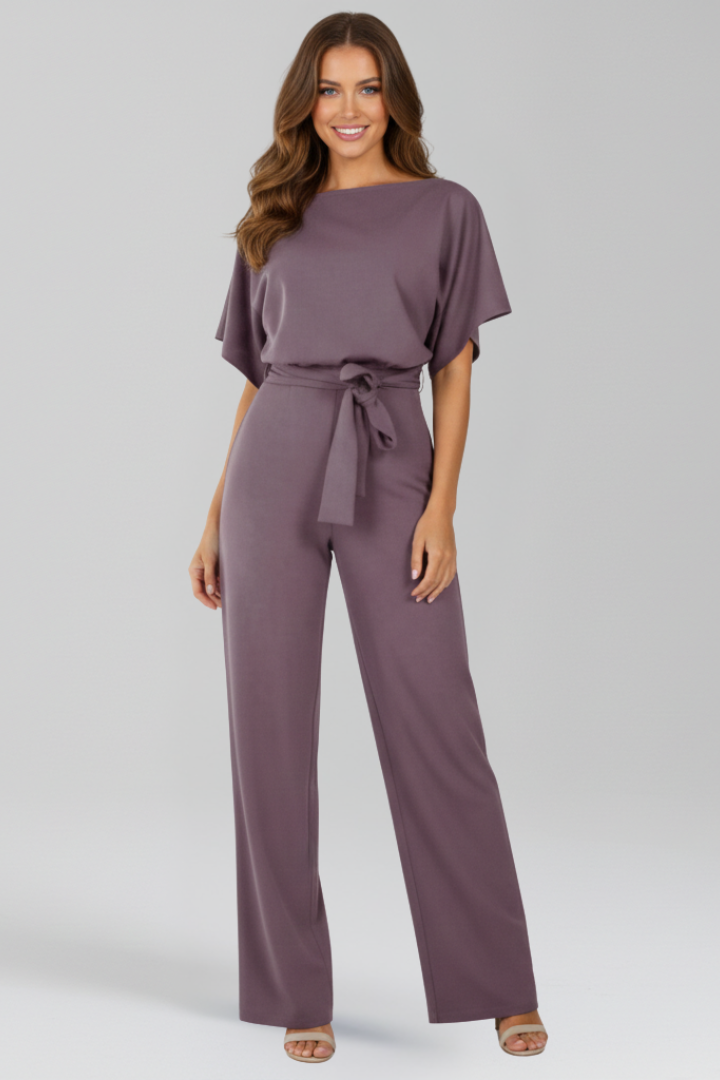 Victoria - Women's Classic Wide-Leg Jumpsuit with Tie Belt