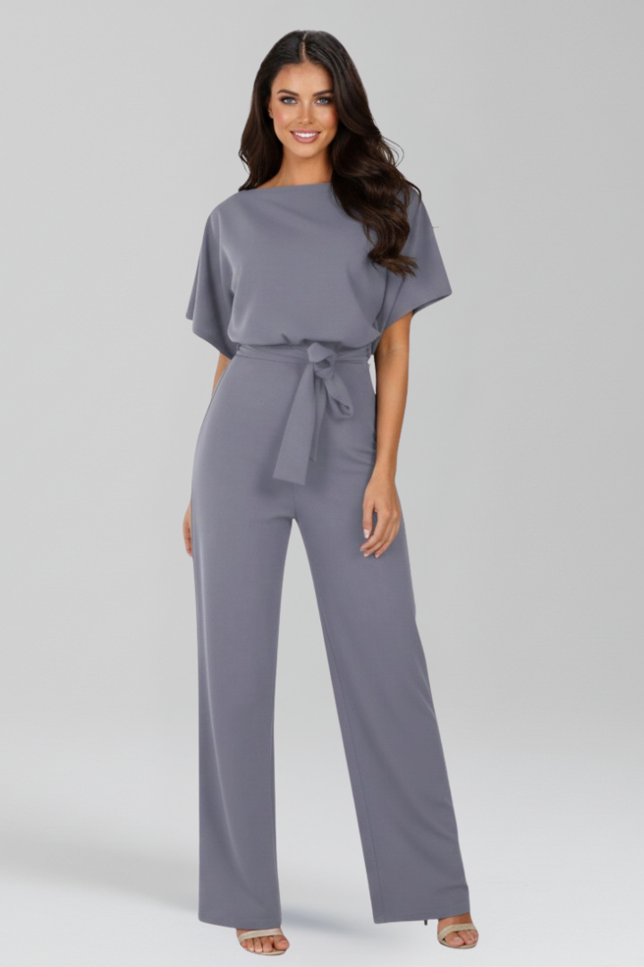 Victoria - Women's Classic Wide-Leg Jumpsuit with Tie Belt