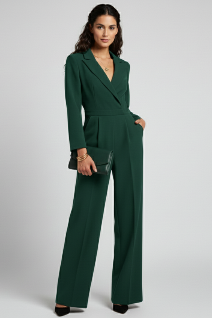 Beth - Women's Round Neck Classic Jumpsuit with Waist Band