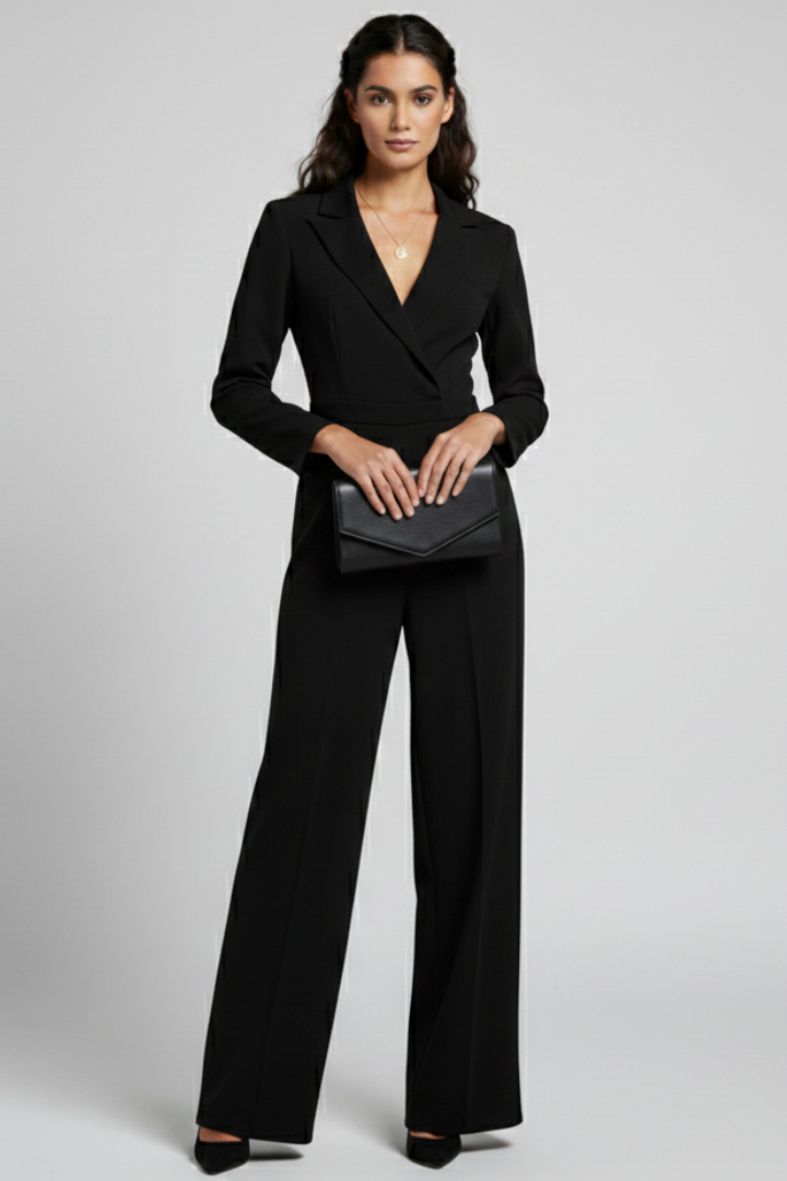 Beth - Women's Round Neck Classic Jumpsuit with Waist Band