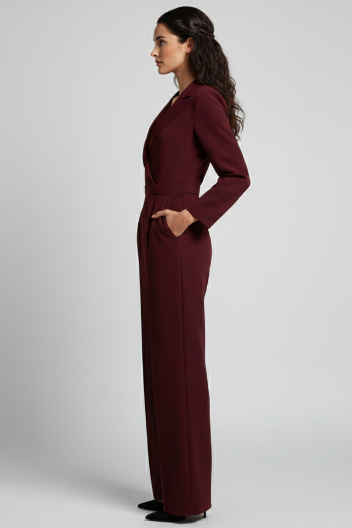 Beth - Women's Round Neck Classic Jumpsuit with Waist Band