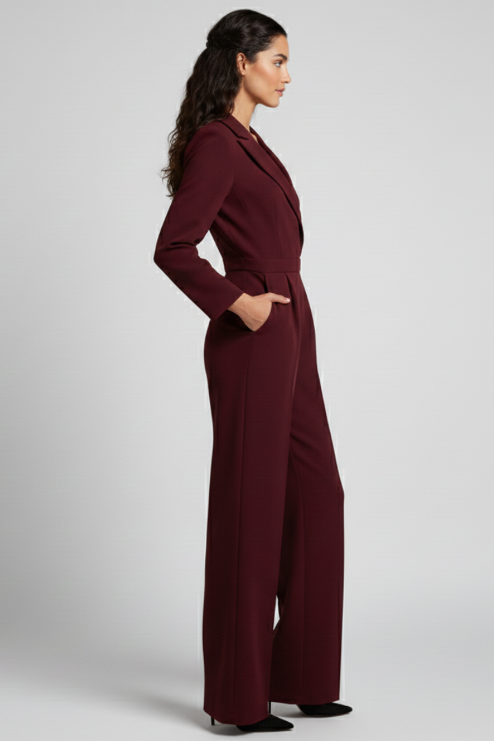 Beth - Women's Round Neck Classic Jumpsuit with Waist Band