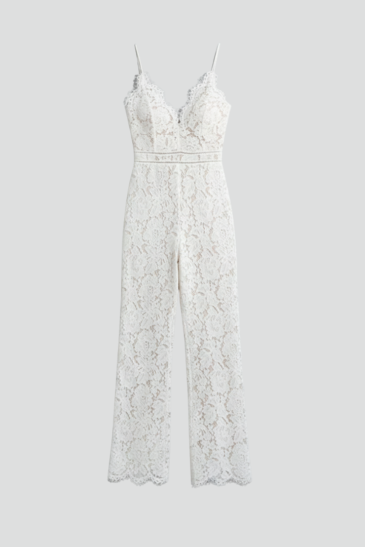 Natalie - Women's Sleeveless Lace-V-Neck Wide-Leg Jumpsuit