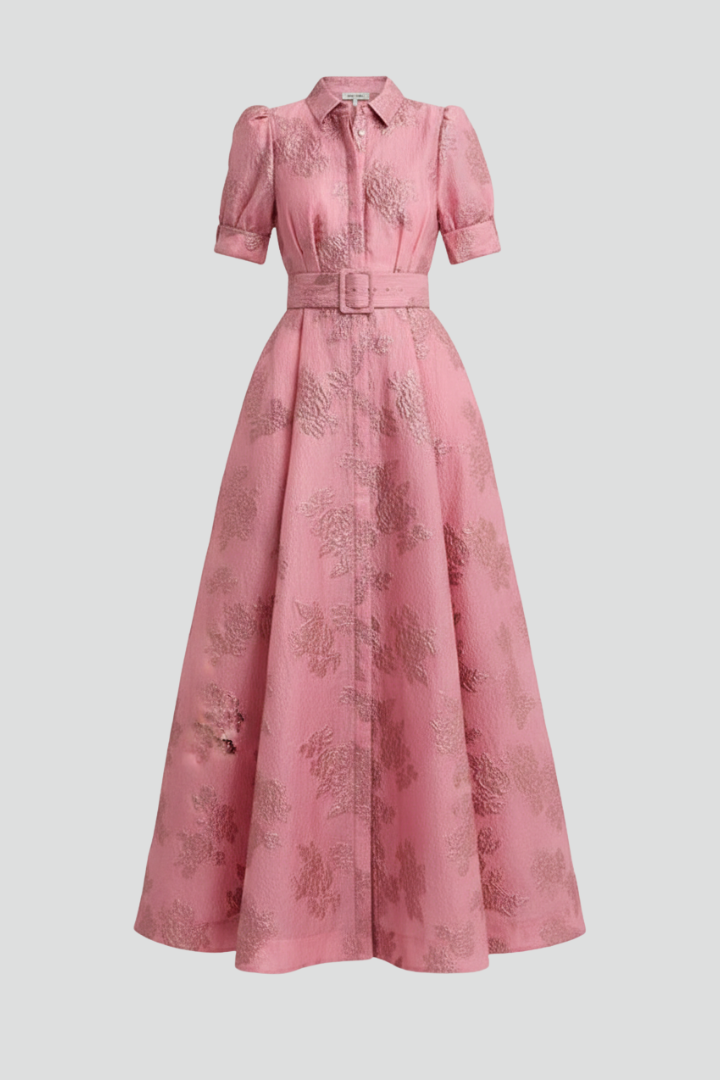 Victoria - Women's Maxi Dress with Belt and kurzen Sleeves