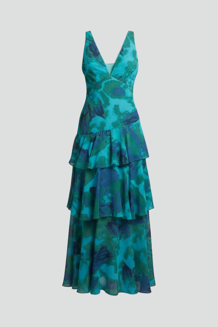 Diane - Women's Maxi Dress with gestuftem Skirt and V-Neck