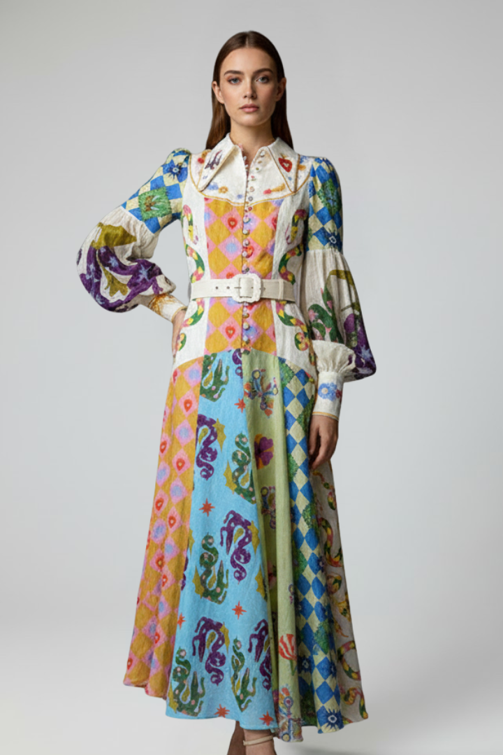 Rachel - Women's Maxi Dress with V-Neck and langen Sleeves