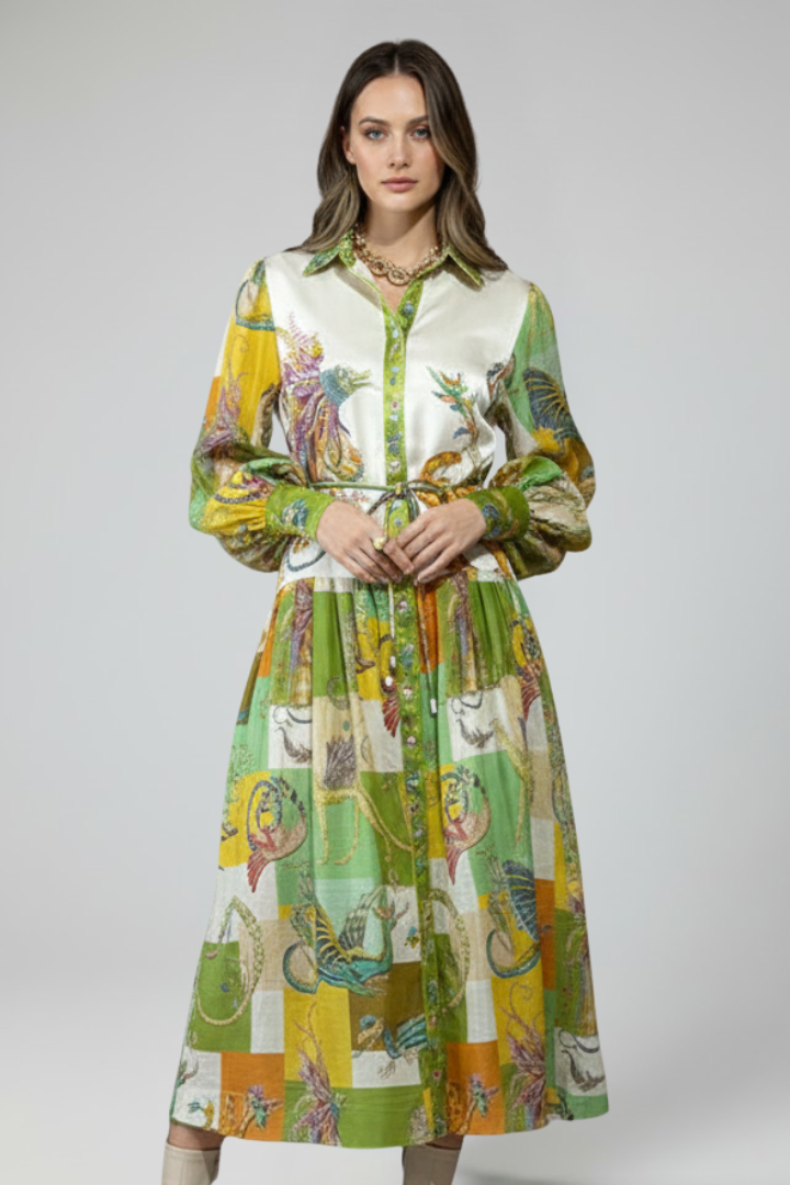 Rachel - Women's Maxi Dress with V-Neck and langen Sleeves