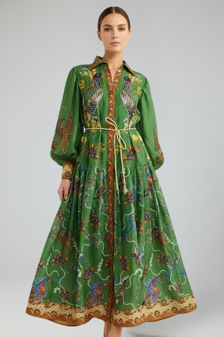 Rachel - Women's Maxi Dress with V-Neck and langen Sleeves