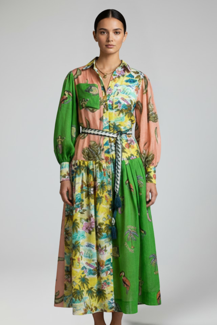 Rachel - Women's Maxi Dress with V-Neck and langen Sleeves