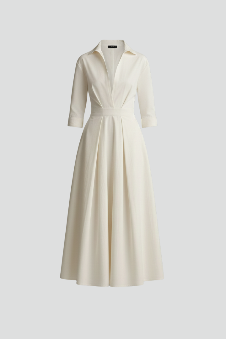 Diane - Women's Midi Dress with Button Placket vorne and Taillendetail