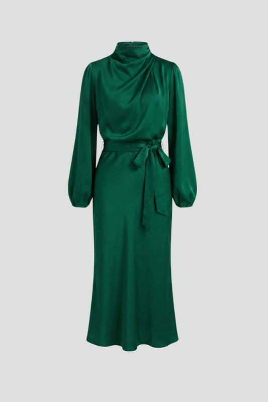 Patricia - Women's Midi Dress with high Neckline and langen Sleeves