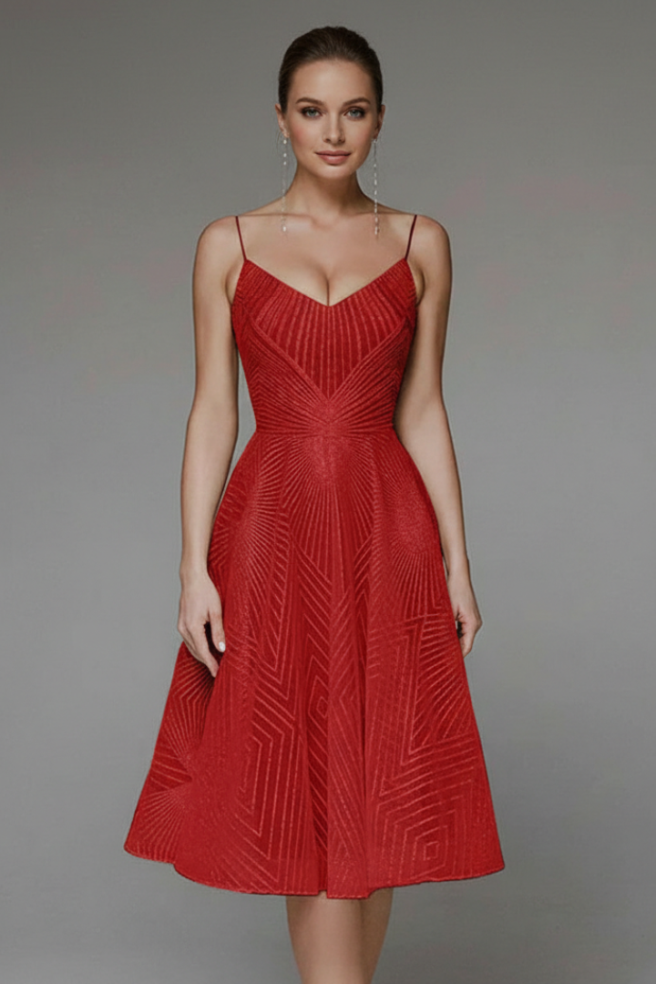 Laura - Women's Spaghetti Strap A-Line Skirt Midi Dress