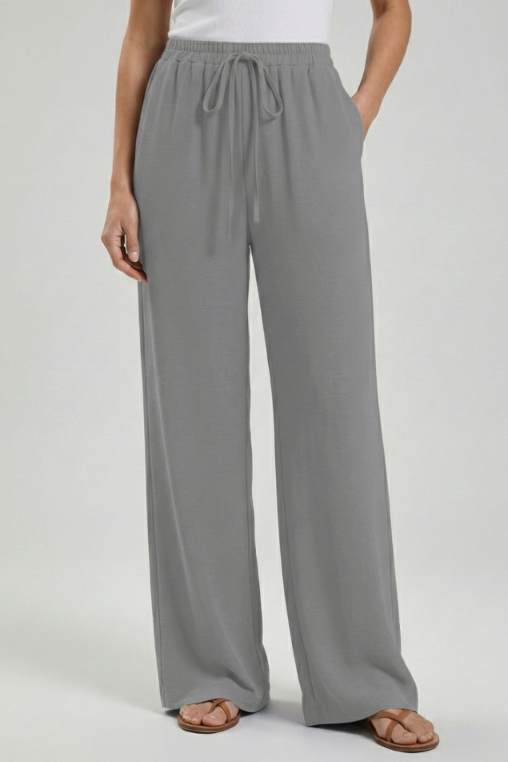 Florence - Women's Palazzo Trousers with Drawstring Waist and Side Pockets