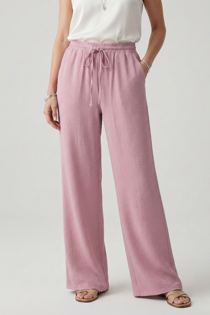 Isabella - Women's Casual-Palazzo Trousers with Drawstring Waist and Side Pockets