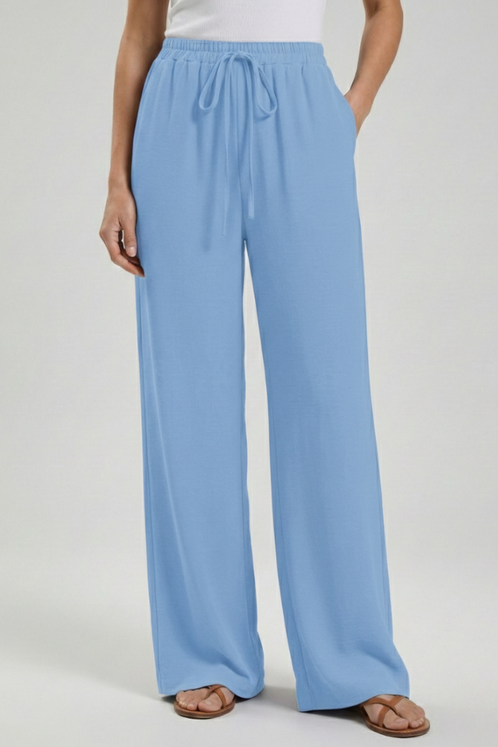 Florence - Women's Palazzo Trousers with Drawstring Waist and Side Pockets