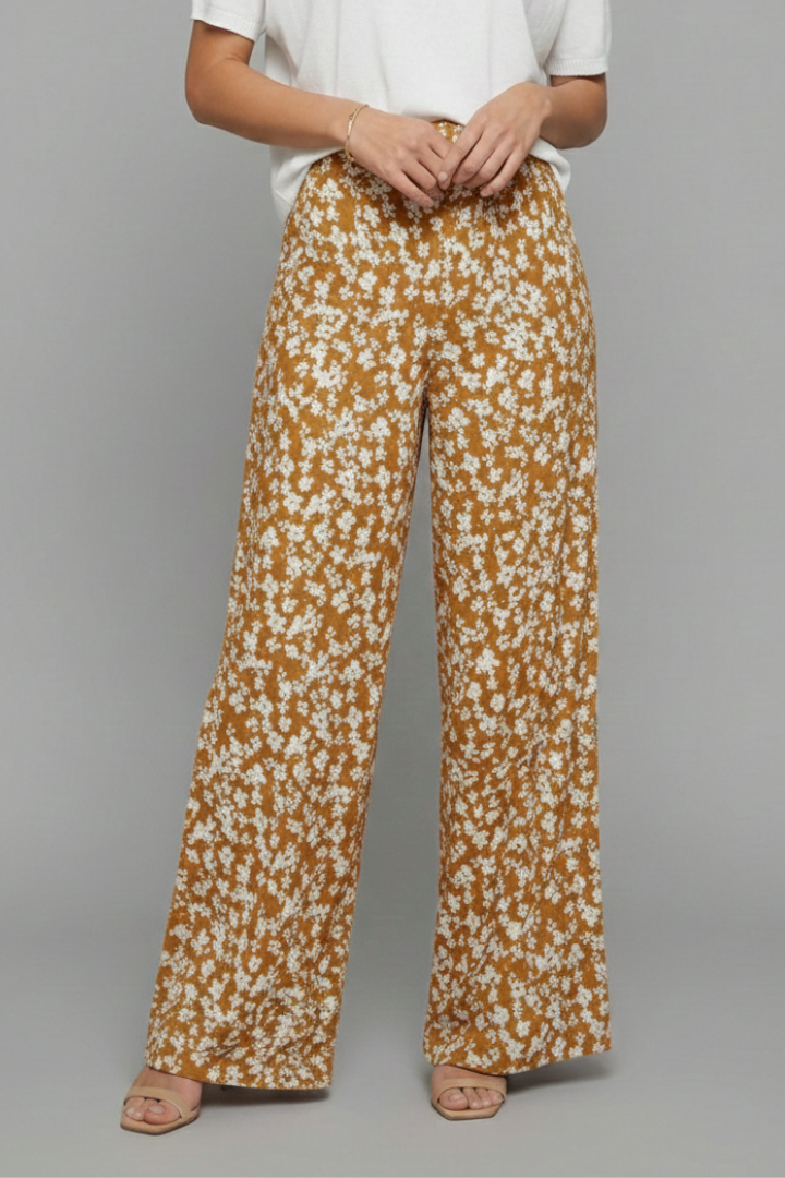 Ava - Women's Freizeithose in Palazzo-Style with Floral Print and Wide Beinen