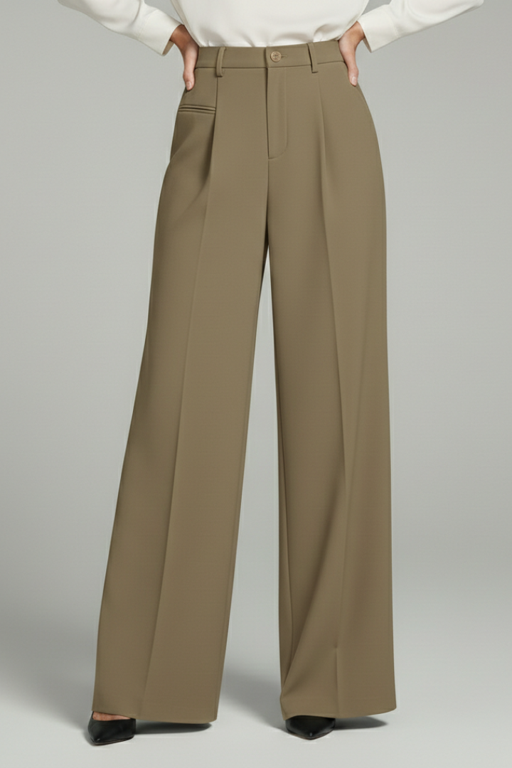 Poppy - Women's Palazzo Trousers with Front Pleats and Back Pockets