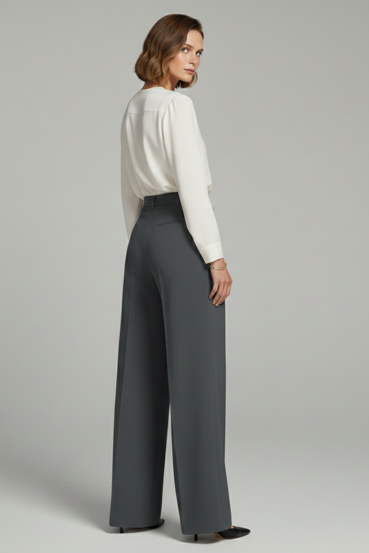 Poppy - Women's Palazzo Trousers with Front Pleats and Back Pockets