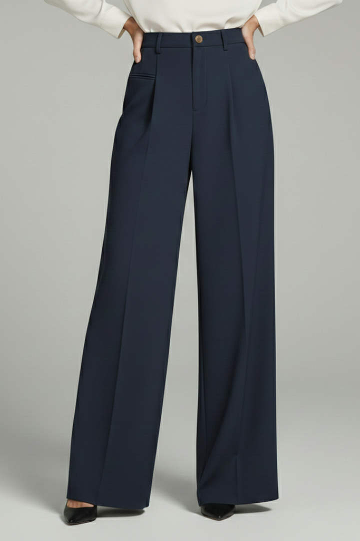 Poppy - Women's Palazzo Trousers with Front Pleats and Back Pockets