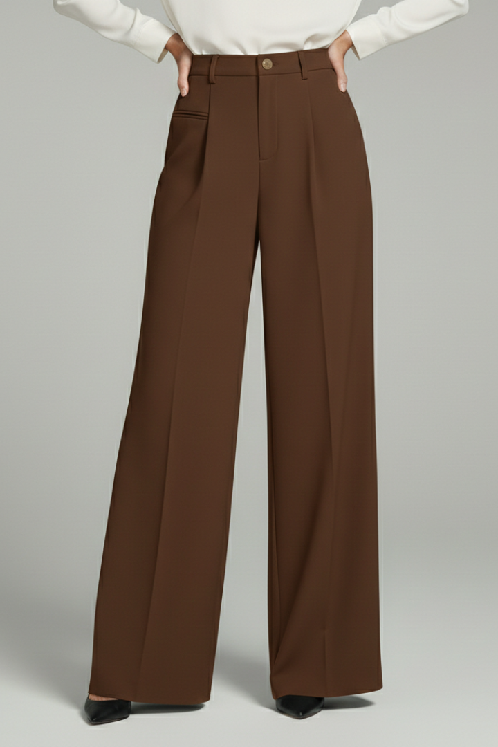 Poppy - Women's Palazzo Trousers with Front Pleats and Back Pockets