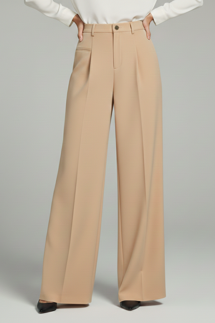 Poppy - Women's Palazzo Trousers with Front Pleats and Back Pockets