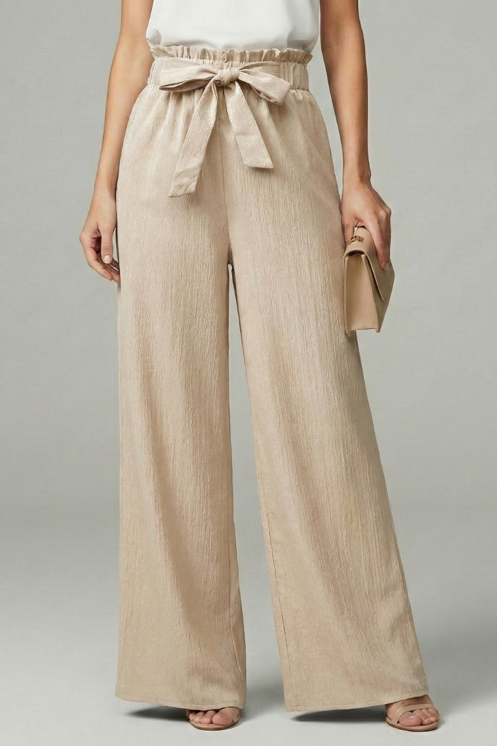 Ruby - Women's Palazzo Trousers with Tie Belt and Wide Beinen