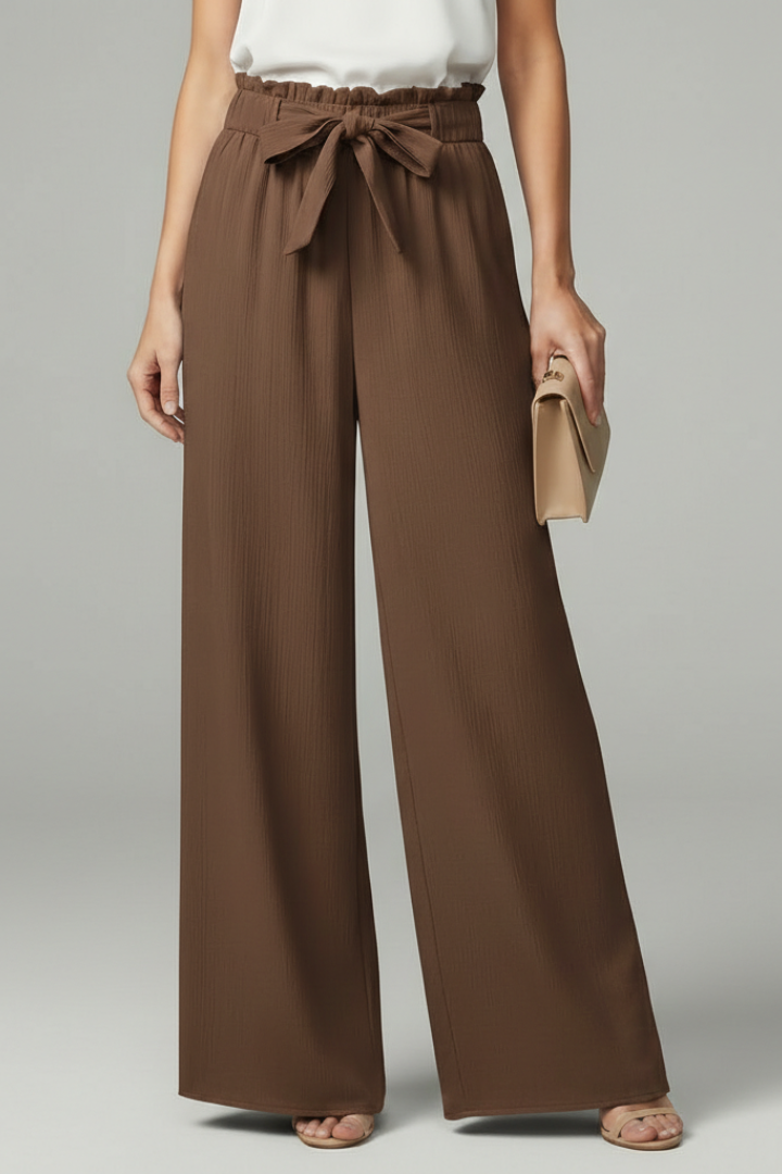 Ruby - Women's Palazzo Trousers with Tie Belt and Wide Beinen