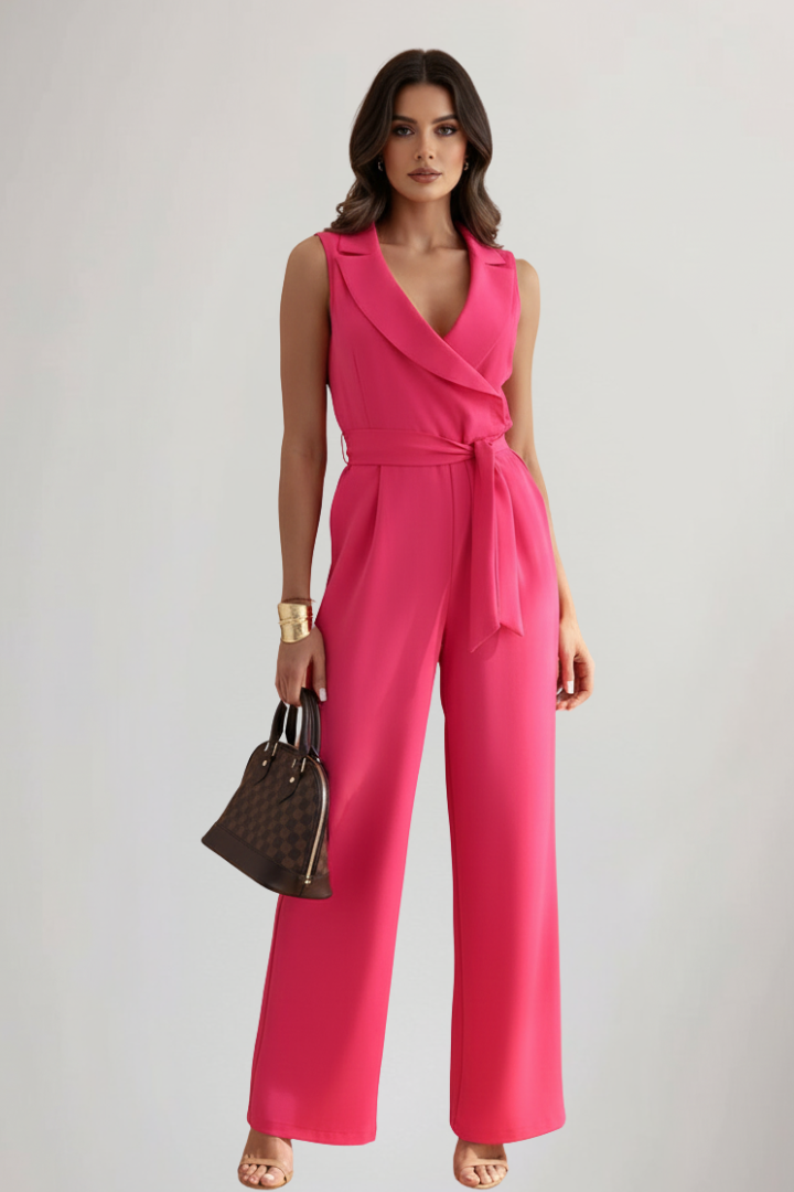 Abigail - Women's Sleeveless V-Neck Jumpsuit with Waist Belt
