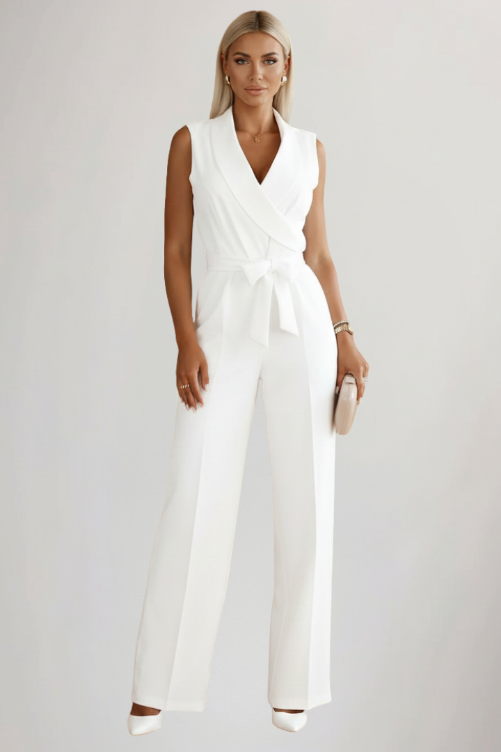 Abigail - Women's Sleeveless V-Neck Jumpsuit with Waist Belt