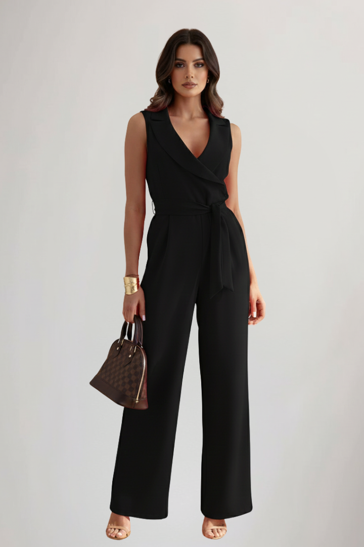 Abigail - Women's Sleeveless V-Neck Jumpsuit with Waist Belt