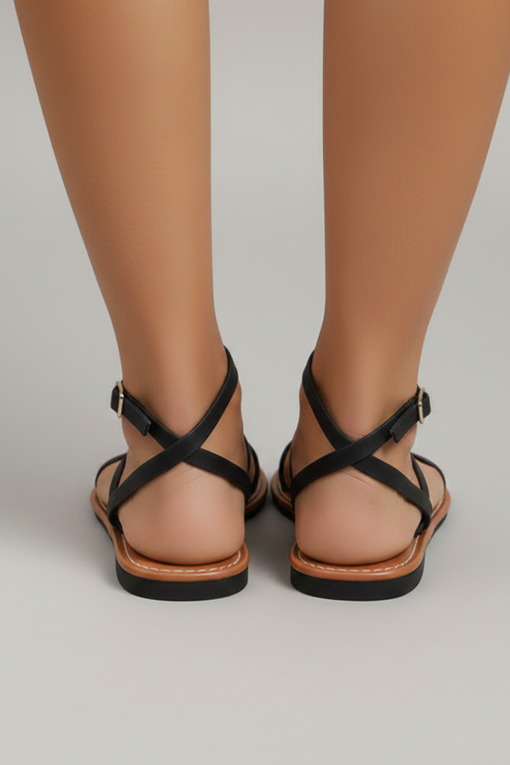 Lottie - Women's Flache Riemchensandalen with Ankle Strap and open Lace