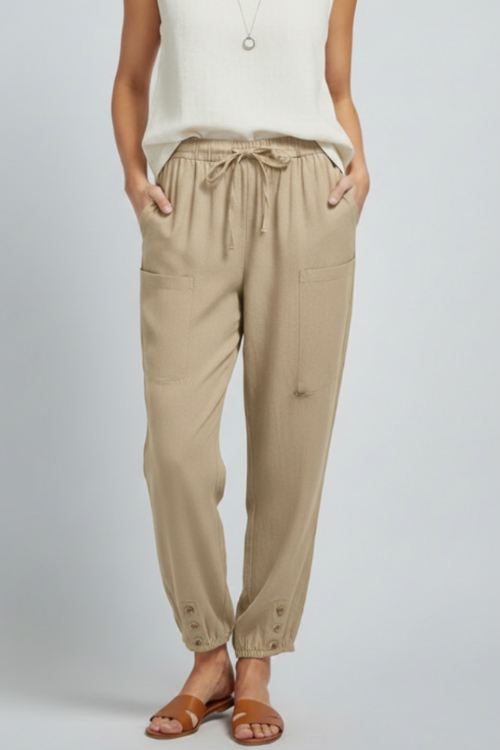 Sophia - Women's Trousers with Drawstring Waist and Knopfsaum