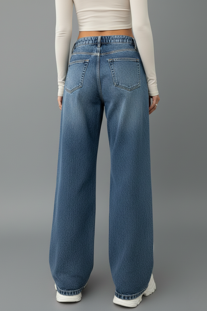 Poppy - Women's Relaxed Wide-Leg Denim Jeans with Drawstring Detail