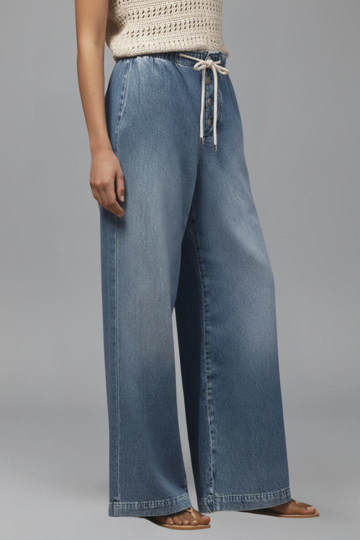 Harriet - Women's Relaxed Wide-Leg Denim Jeans with Drawstring