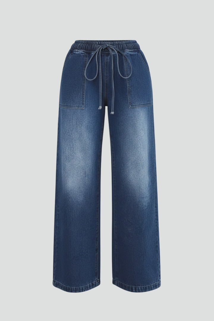 Zoe - Women's Casual Wide-Leg Trousers with Drawstring Waistband and Aufgesetzten Pockets