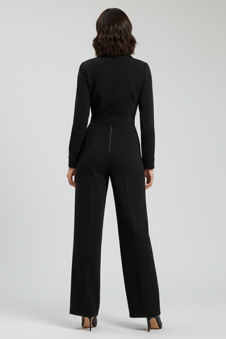 Rachel - Women's Collar Wide-Leg Tailored Jumpsuit